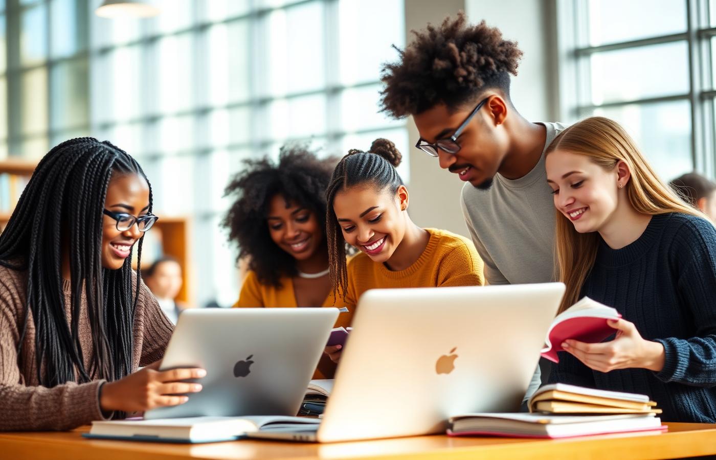 Diverse students studying